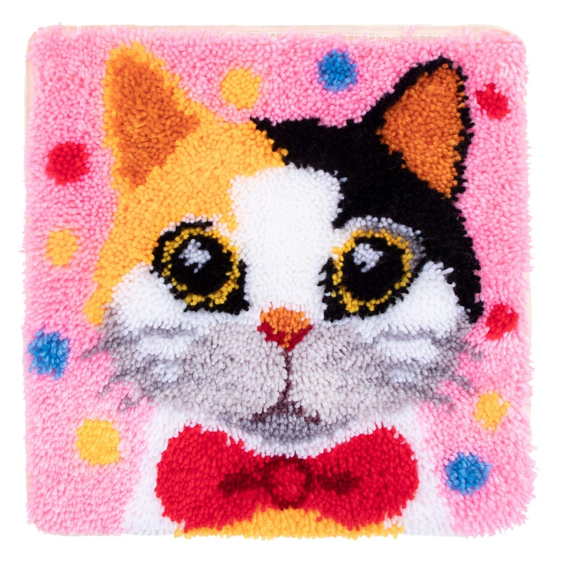 LUBOT 17" X 17" Cat Latch Hook Kits for Adults Rug Pillow Cover with Printed Canvas Pattern Crochet Kit for Beginners - Image 1